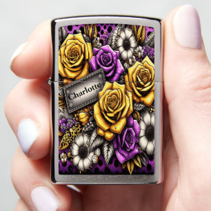Glitter Leopard Rose Frame: Hand-Drawn Design Zippo Lighter