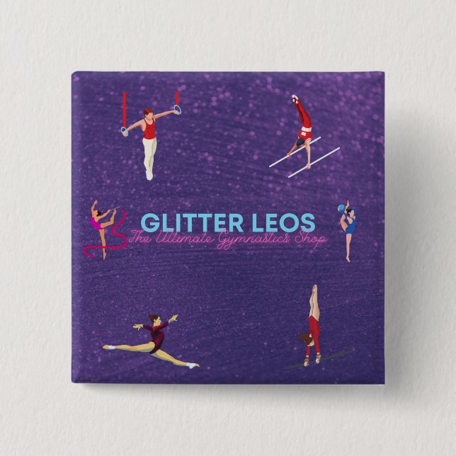Glitter Leo's - The Ultimate Gymnastics Shop Button (Front)