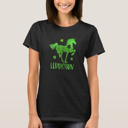 Glitter Lepricorn Irish Lucky Shamrock C St Patric T_Shirt