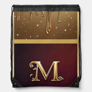 Glitter Letter M Monogram With Dripping Liquid Drawstring Bag