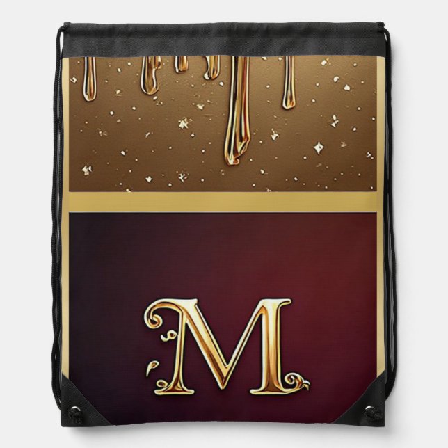 Glitter Letter M Monogram With Dripping Liquid  Drawstring Bag (Front)