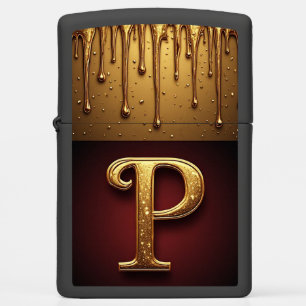 Glitter Letter P Monogram With Dripping Liquid Zippo Lighter