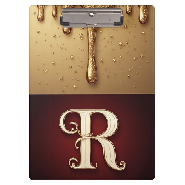 Glitter Letter R Monogram With Dripping Liquid  Clipboard (Front)