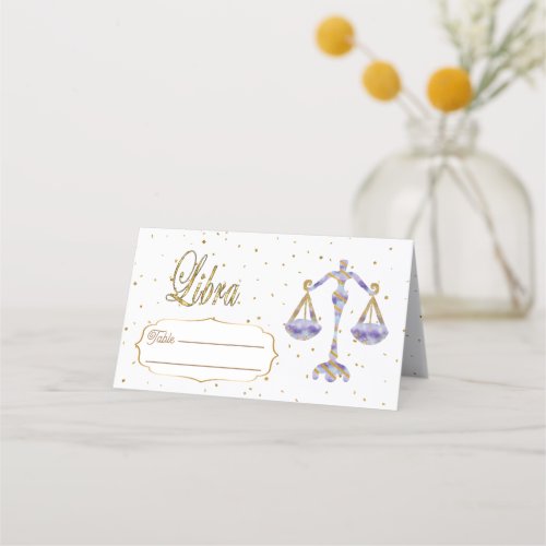 Glitter Libra Gold Confetti Birthday Place Card