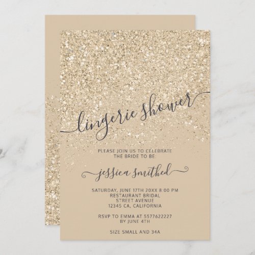 glitter light gold  ivory lingerie bridal shower invitation