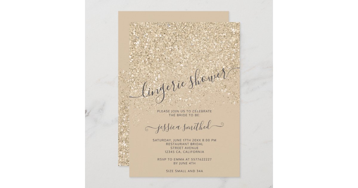 glitter light gold ivory lingerie bridal shower invitation | Zazzle
