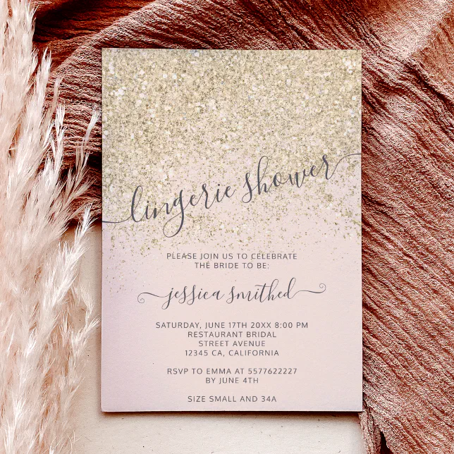 glitter light gold pink lingerie bridal shower invitation | Zazzle