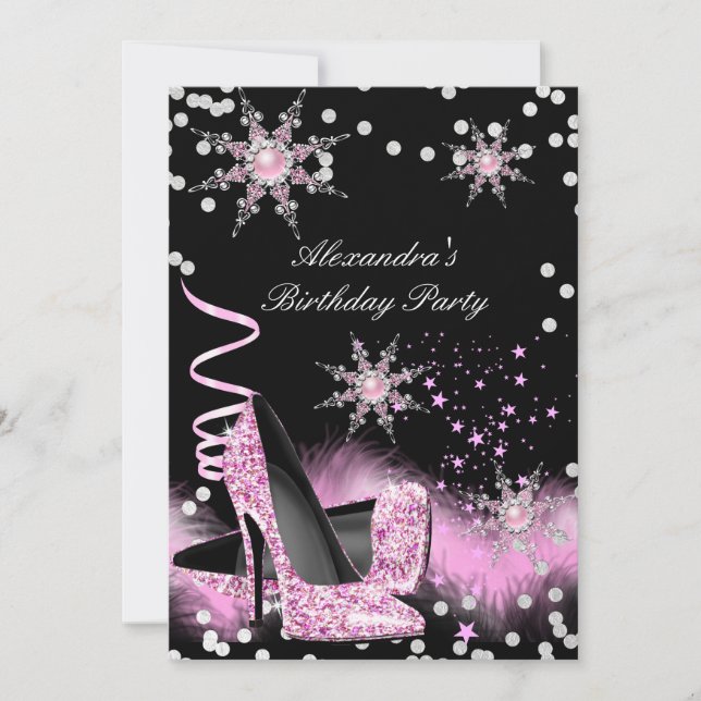 Glitter Light Pink High Heels Birthday Party Invitation (Front)