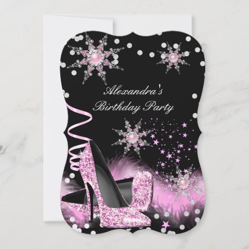 Glitter Light Pink High Heels Birthday Party Invitation