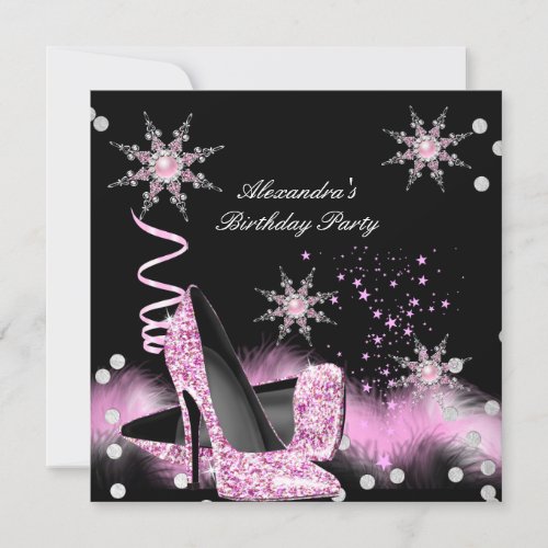 Glitter Light Pink High Heels Birthday Party Invitation