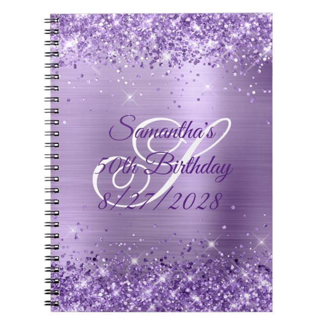 Glitter Light Purple Foil 50th Birthday Notebook (Front)