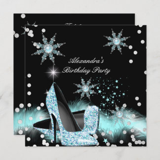 Glitter Light Teal Blue High Heels Birthday Party Invitation