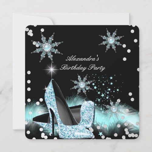 Glitter Light Teal Blue High Heels Birthday Party Invitation