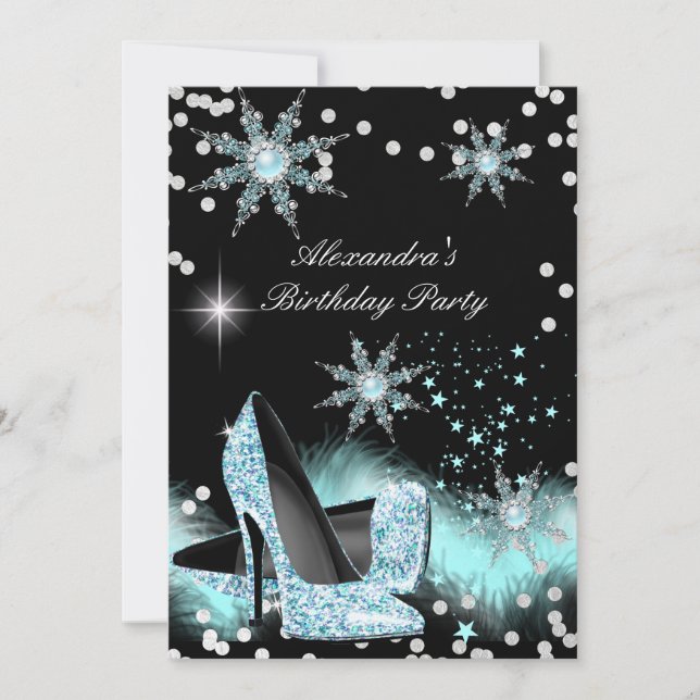 Glitter Light Teal Blue High Heels Birthday Party Invitation (Front)