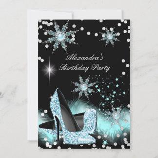 Glitter Light Teal Blue High Heels Birthday Party Invitation