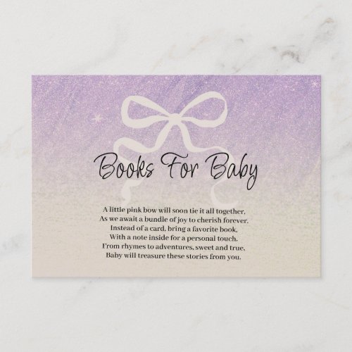 Glitter lilac gradient coquette bow Books Baby  Enclosure Card