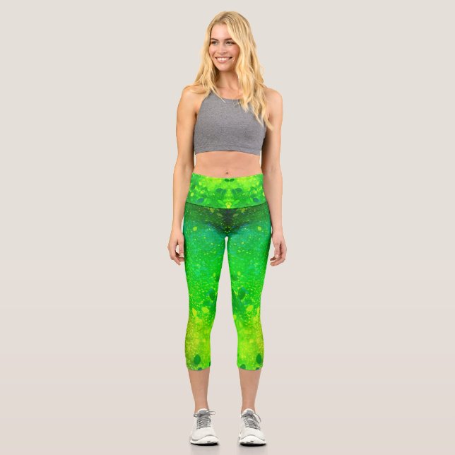 Glitter Lime Green Capri Leggings (Front)