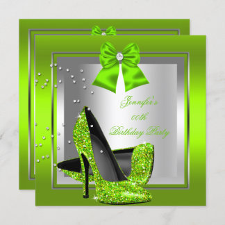 Glitter Lime Green High Heel Birthday Party Invitation