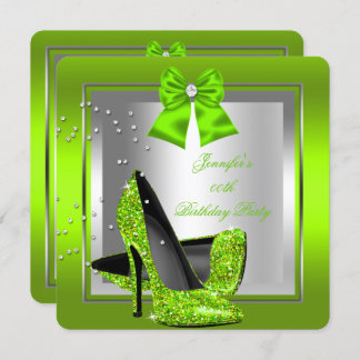 Glitter Lime Green High Heel Birthday Party Invitation