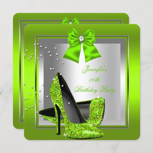 Glitter Lime Green High Heel Birthday Party Invitation