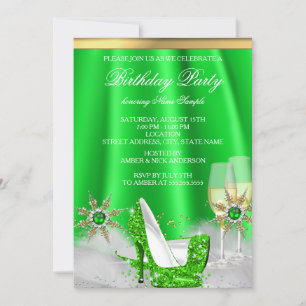 Glitter Lime Green High Heels Gold Champagne Party Invitation