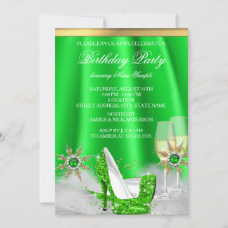 Glitter Lime Green High Heels Gold Champagne Party Invitation