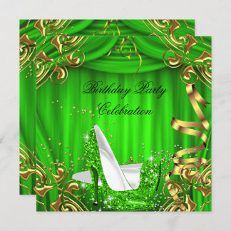 Glitter Lime High Heels Gold Silk Birthday Party Invitation