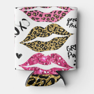 Glitter Lips: Fashionable Leopard Print Can Cooler
