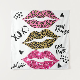 Glitter Lips: Fashionable Leopard Print Tapestry