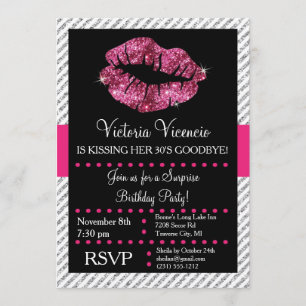 Glitter Lips Kissing Adult Birthday Invitation