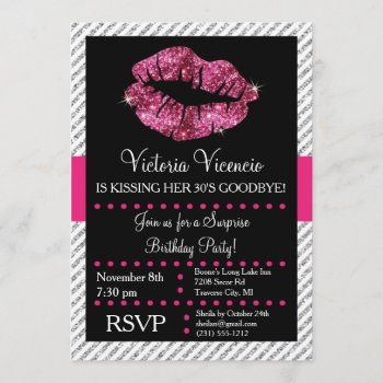 Glitter Lips Kissing Adult Birthday Invitation by AnnounceIt at Zazzle