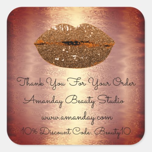 Glitter Lips Thank You Shop Discount Gold Brown Square Sticker