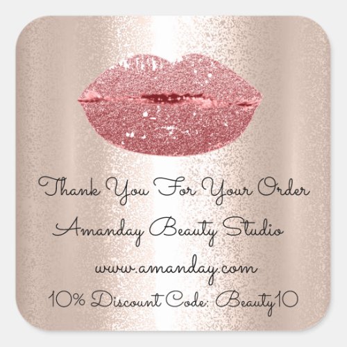 Glitter Lips Thank You Shopping Discount Blush Square Sticker