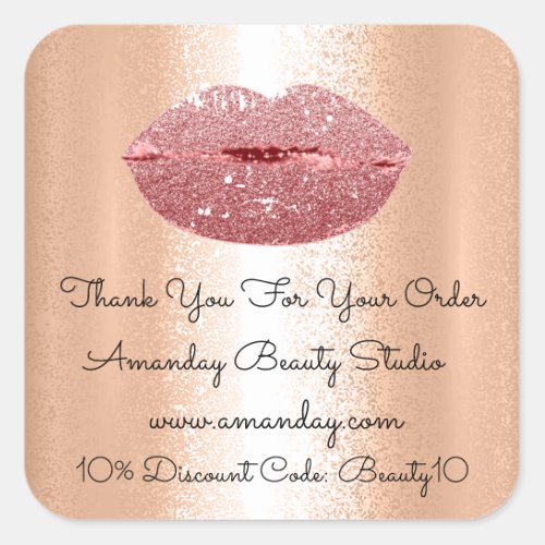 Glitter Lips Thank You Shopping Discount Blush Square Sticker