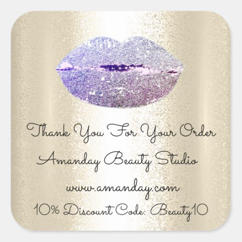 Glitter Lips Thank You Shopping Discount Code Gold Square Sticker