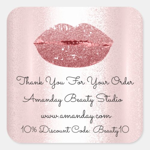 Glitter Lips Thank You Shopping Discount Elegant Square Sticker