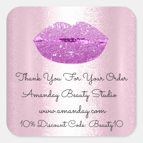 Glitter Lips Thank You Shopping Discount Pink VIP Square Sticker