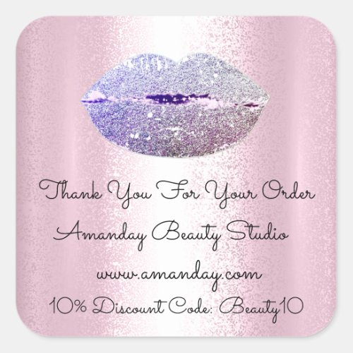 Glitter Lips Thank You Shopping Discount Purple Square Sticker