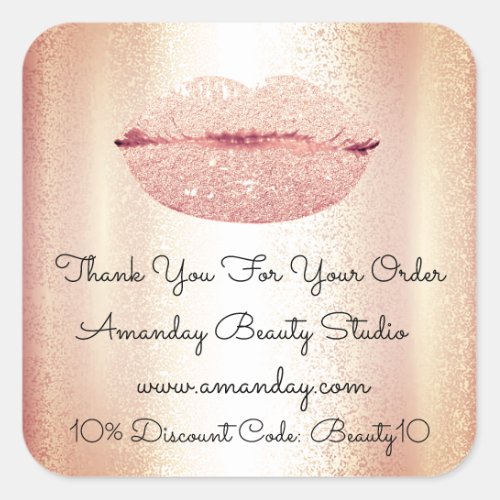 Glitter Lips Thank You Shopping Discount Rose Square Sticker