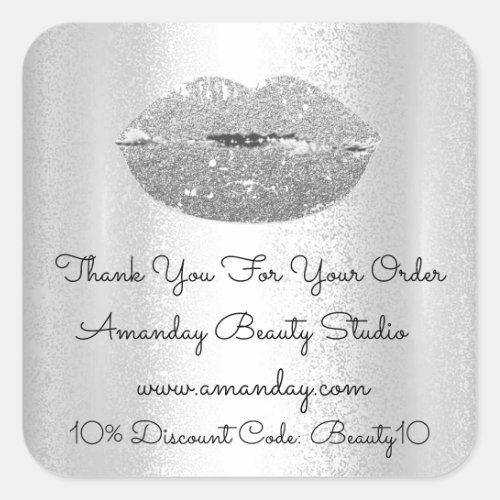Glitter Lips Thank You Shopping Discount Silver Square Sticker