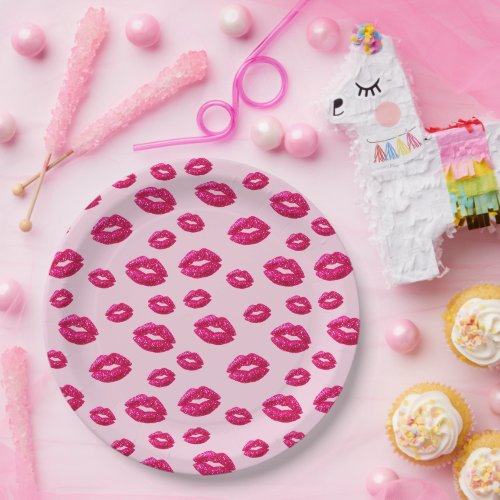 Glitter Lipstick Prints  Paper Plates
