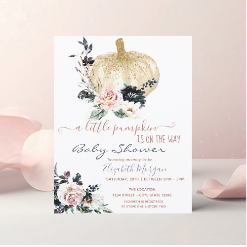 Glitter Little Pumpkin FlowersDotted Baby Shower  Invitation