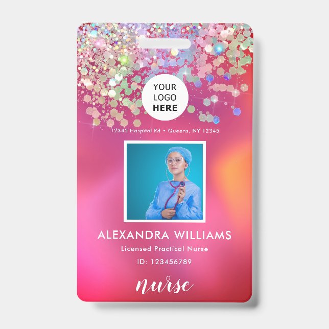 Glitter Logo Template Employee Photo Name Nurse ID Badge (Front)