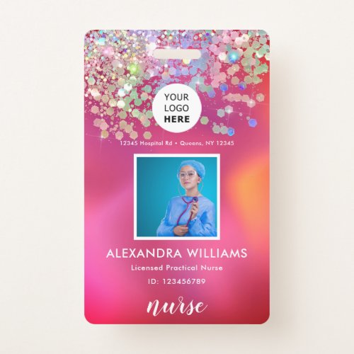 Glitter Logo Template Employee Photo Name Nurse ID Badge