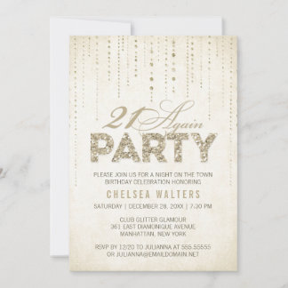 Glitter Look 21 Again Party Invitation