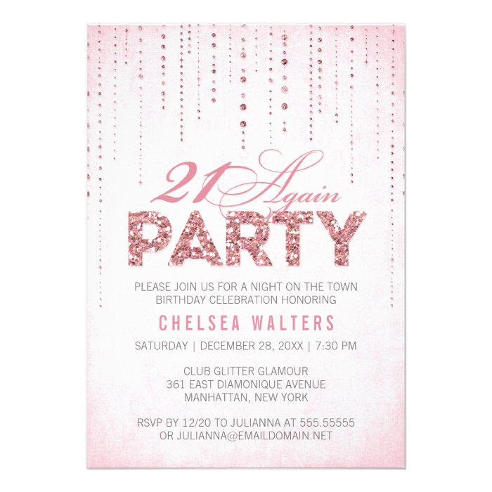 Glitter Look 21 Again Party Invitation