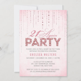 Glitter Look 21 Again Party Invitation