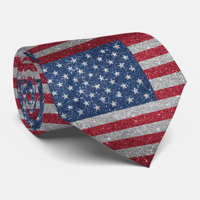 Glitter look American USA Flag  Neck Tie (Rolled)