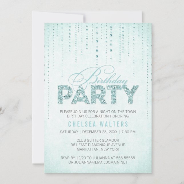 Glitter Look Birthday Party Invitation (Front)