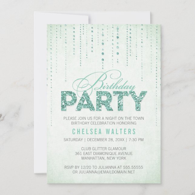 Glitter Look Birthday Party Invitation (Front)